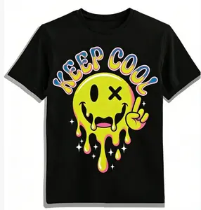 Keep Cool Drippy Smiley Face T-Shirt, Retro 90s Melting Smiley Graphic Tee, Y2K Streetwear Shirt for Men Women, 100% Cotton