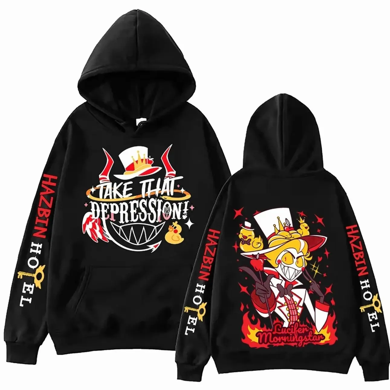 2025 Hazbin  el Lucifer Graphic Hoodie Man Woman Street Fashion Hooded Pullover Tops Long Sleeve Fleece Loose Sweatshirt 052