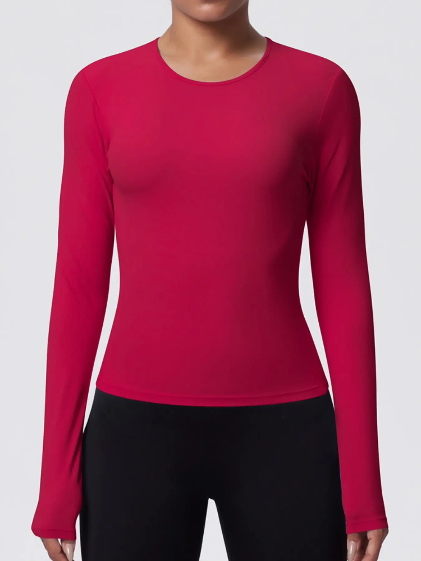 Women's Long Sleeve Moisture-Wicking High Elasticity Round Neck Slim Fit Training Top, Yoga Fitness Pilates Sport T-Shirt, Fitness Workout Shirt, Casual Sports Tops, Fitness Shirts