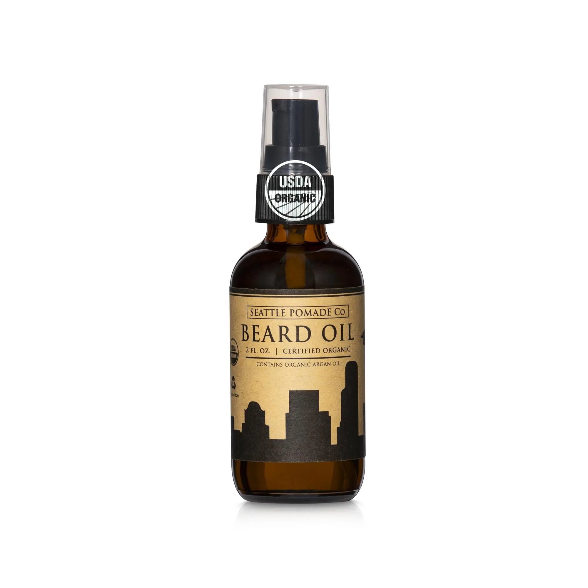 Seattle Pomade Co. Certified Organic Beard Oil for Men, Promotes Growth for Soft and Itch Free Facial Hair, Argan and Castor Oil. Globally sourced certified organic materials.