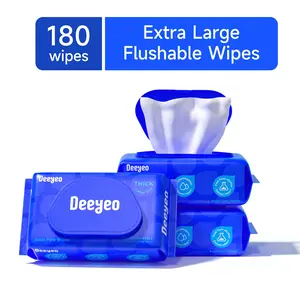 Deeyeo Flushable Wet Wipes, Moist Toilet Tissues, Adult wet wipes, Extra-Large wipes, Extra-Soft Plant-Based Fiber, Alcohol-Free, Larger, Super Absorbent for Gentle Skin Care, Toilet wipes, Personal Hygiene