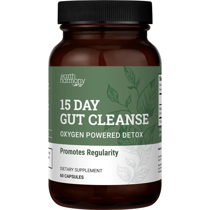 Earth Harmony 15 Day Gut Cleanse Detox For Women and Men - Vegan, Non-GMO Ingredients for Constipation Relief With A 15 Day Cleanse Gut Support Without Cramping, (60 Capsules)