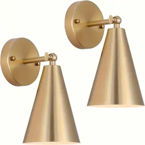 2-Pack Gold Scottish Wall Lamps, Modern Brass Wall Lights with Metal Shades, Indoor Decor for Bedroom, Kitchen, Living Room, Bar, Ambient Decor Lighting
