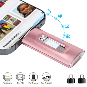 MFi Certified 4-in-1 Flash Drive 64GB/128GB/256GB, Portable USB OTG Memory Stick for iPhone Android PC Type-C