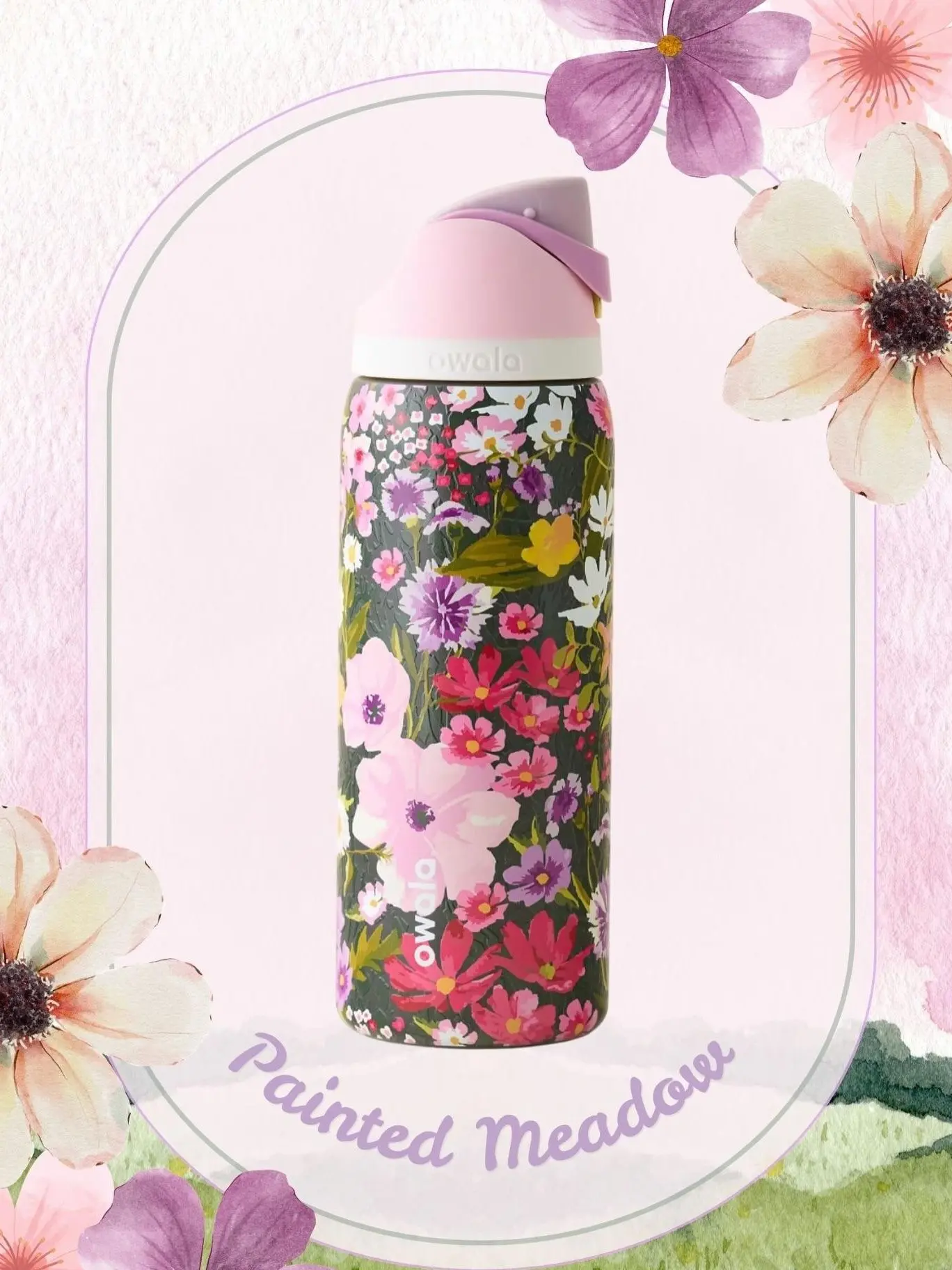 Owala UO Exclusive Painted Meadow FreeSip 32 oz Insulated Stainless Steel Water Bottle – Limited Edition Floral Leakproof Bottle