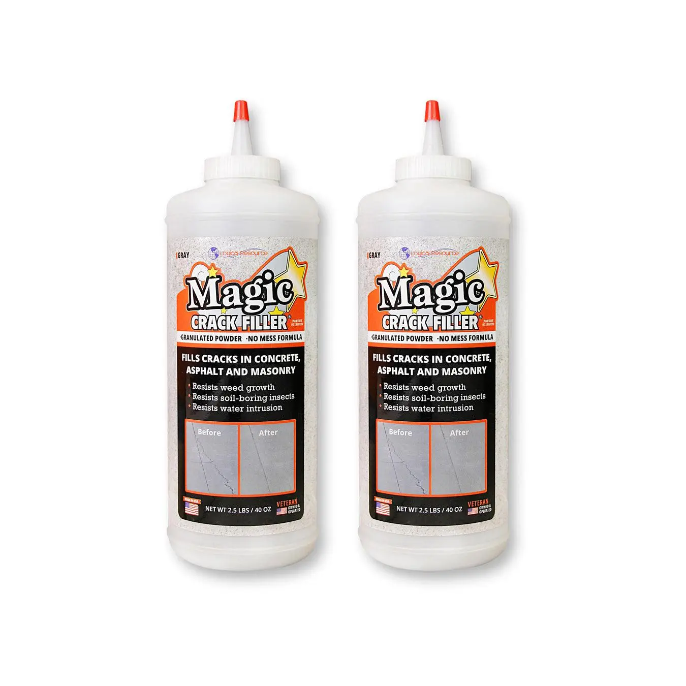 Magic Crack Filler Gray 2.5lb./40 oz. Bottle 2-Pack - Ultimate Solution for Concrete and Masonry Cracks - Easy Application to Keep Surfaces Strong and Lasting!