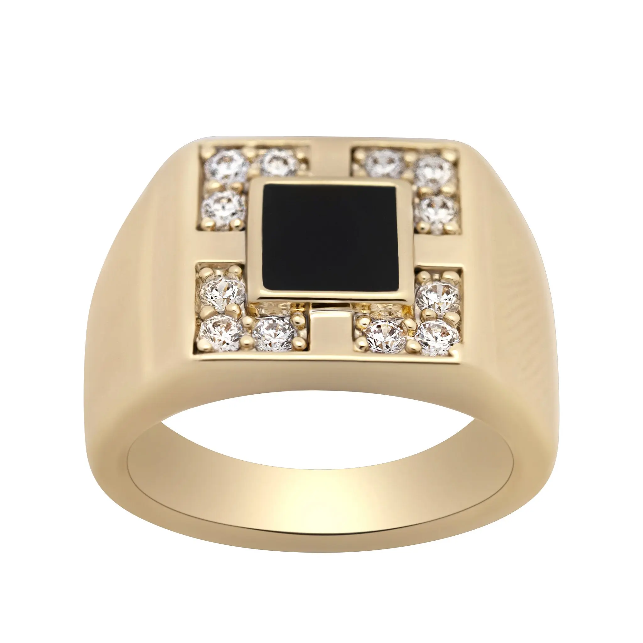 Mens Black Onyx Square Pavé Ring - 14K Gold-Plated