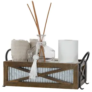 Barn Door Extra Roll Storage Basket - Autumn Alley Farmhouse Toilet Paper Organizer Box - Wood & Metal Decor for Toilet Tank