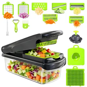 fast cutting machine 14-in-1 Multifunctional Vegetable Chopper, Professional Onion Dicer Equipped with 7 Blades; Vegetable Cutter with Storage Container, Perfect for Salad Ingredients, Potatoes, Carrots and Garlic; Essential Kitchen Gadget