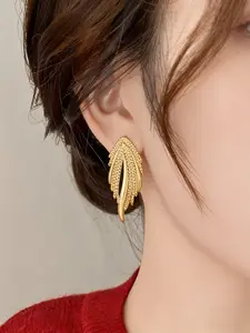 Chic 18k Gold Plated Earrings Set, Creative Wave Design, Fashionable Simple Jewelry for Women, 2pcs Ear Studs