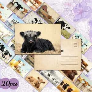 20pcs Vintage rural farm with cows and houses All Occasion postcard, unique Everyday gift for family & friends, congratulate, thank you