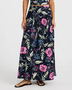 Express Poplin Floral High Waisted Side Slit Maxi Skirt