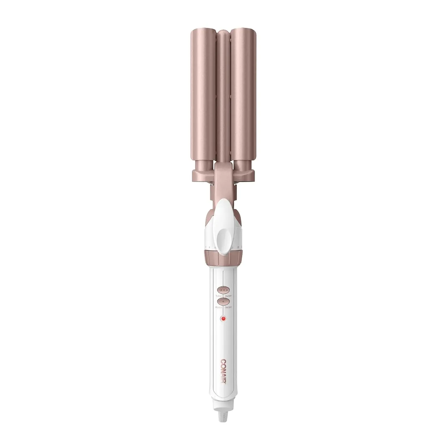 Triple Barrel Curling Iron & Waver Hair Tool - White/Rose Gold, Double Ceramic, 5/8" Outer, 1/2" Inner, 30 Heat Settings, Auto-Off Function