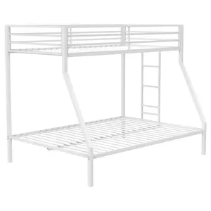 Alever Metal Twin Over Full Bunk Bed with Ladder, Secure Durable Stainless Steel Frame, Ideal for Kids’ Bedrooms & Guest Quarters, White