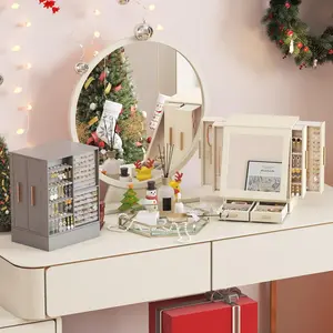 Jewelry Box 360° Rotating, Large Adjustable Angle Mirror, Jewelry Storage Case with 6 Drawers, Open Design, Jewelry Organizer for Ring Necklace Earring Bracelet, Great Gift, Creamy White Royal Purple