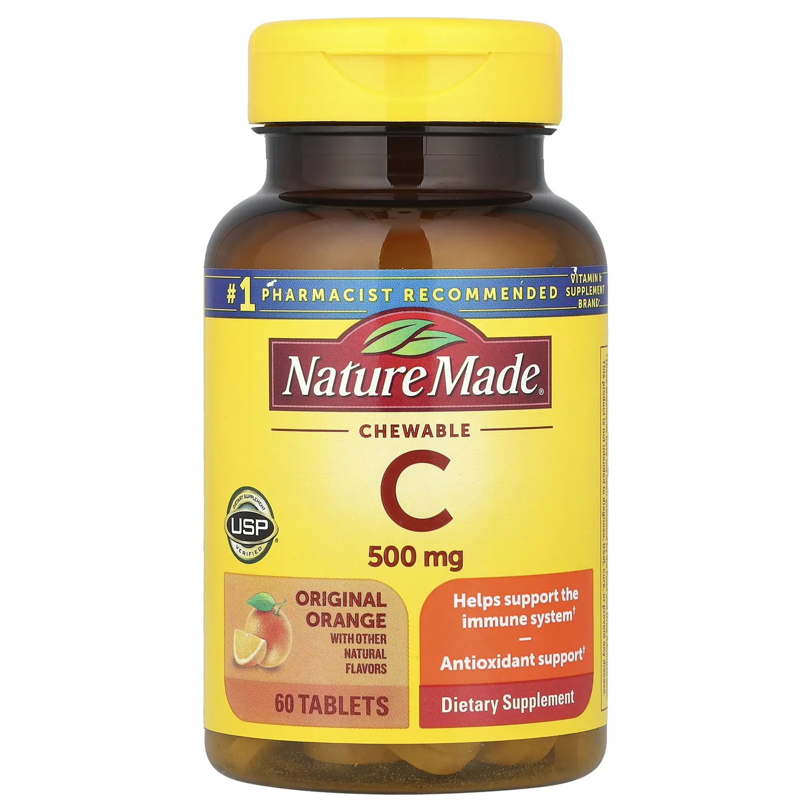 Nature Made Vitamin C Chewable, Original Orange, 500 mg, 60 Tablets