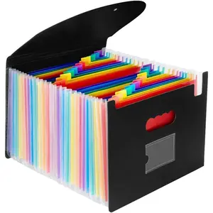24 Pocket Expanding File Folder with Cover - Large Plastic Rainbow Expandable File Organizer Self Standing Accordion A4 Document Folder Wallet Briefcase Business Filing Box