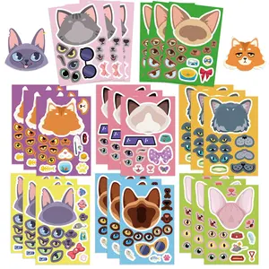 Cat Make a Face Sticker Sheets, 24pcs/set Make Your Own Stickers for Kids Birthday Party Favor Supplies Craft, Office Stationery & Supplies