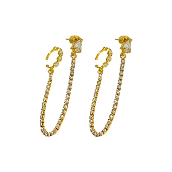 Illusion Luxe Simulated Diamond Chain Cuff Earrings