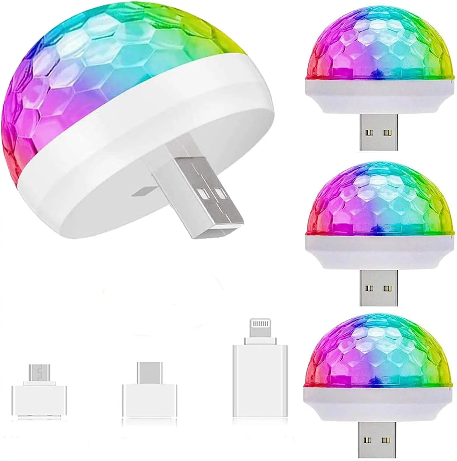 USB Mini Disco Ball Party Lights, Sound Activated DJ Sta Strobe Lights, Portable Led Car Atmosphere Light for Xmas Stocking Stuffers, Parties, Karaoke, Bar (4 Packs)