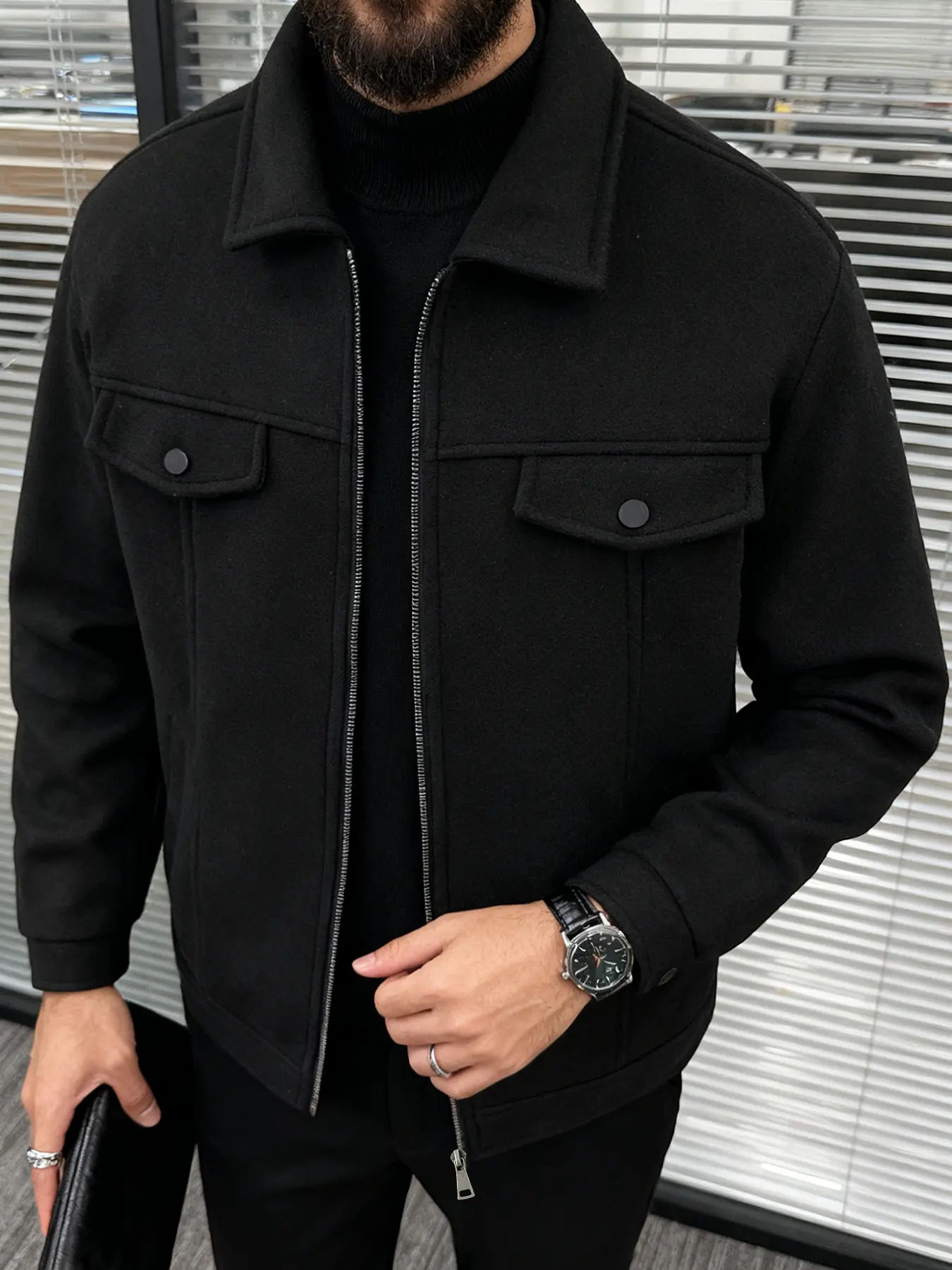 Men's Work Jacket, Polyester Fiber, Zip Closure, Lightweight Business Lapel Coat, Durable Fabric, Suitable for Daily, Travel, Outdoor, Formal Wear, Spring Autumn