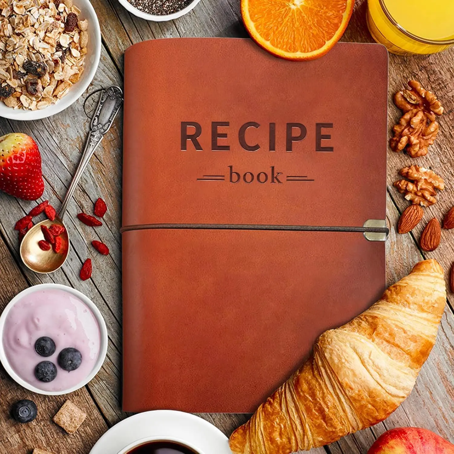 Leather Recipe Book - Waterproof Leather-Like Office Notebook with Index Pages, Templates, Blank Layout, Blank Pages for Cooking, Oven Temperatures, Come Fix You a Plate Cookbook Personalized Cooking Experience