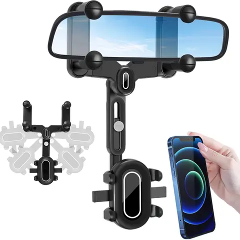 Phone Mount for Car, 360° Rotatable and Retractable Car Phone Holder Mount Free Adjustment Rear View Mirror Phone Holder for Car Universal Rearview Mirror Cell Phone Car Mount Fit for Most Smartphones