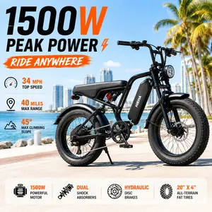 【HIEHA】1500W Fat Tire Ebike, 34MPH,  70-Mile Range, Full Suspension, 48V  Removable Battery, CarPlay Display |  UL 2849 Certified Electric Bike for Adults