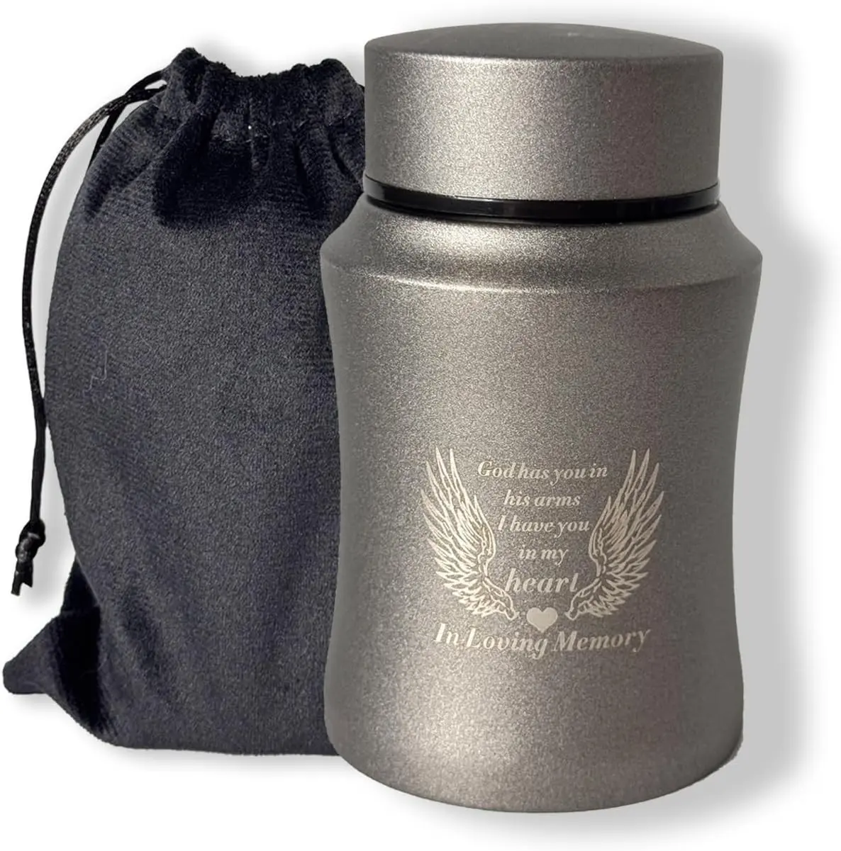 4.3 Inches Medium Size Stainless Steel Cremation Urn for Ashes Angel Wings Decorative Memorial Ashes Holder Urn Silver