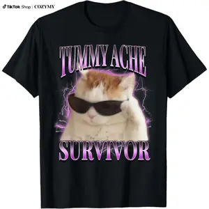 I Survived Today's Tummy Ache Silly Cat Meme T-Shirt