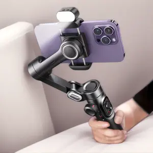 The 2026 compact foldable gimbal stabilizer features three-axis stabilization and anti-shake technology, has a built-in RGB seven-color magnetic fill light, and offers 360-degree rotation and AI automatic facial tracking functionality