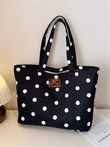Versatile Casual Colorblock Polka Dot Shoulder Tote Bag, Large Capacity Commuter Bag for Women, Perfect for Outdoors
