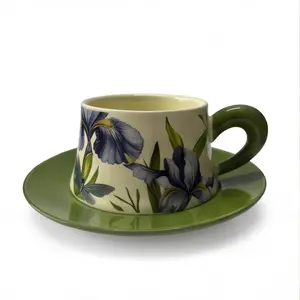 Ceramic Coffee Cup Tea Cup Afternoon Tea Dessert Set, High Temperature Fired Butterfly Floral Design, Elegant Tableware Collection