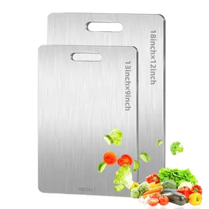 Titanium-Treated SUS304 Steel Cutting Board Set 2-Pack Ultra-Hygienic Anti-Mold Anti-Odor Dishwasher Safe 18x12 & 13x9 in Heavy-Duty 1.7mm Thickness Zero Bacteria Traps Gyugmhao Reversible Chopping Board for Kitchen
