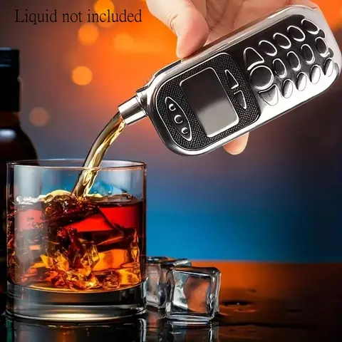 3 oz vintage mobile phone-shaped hip flask Container, made of 304 stainless steel,liquid not included. Compact and portable, suitable for holding liquor, whiskey, non-acidic liquids and more. An ideal creative gift for gifting. Drinkware