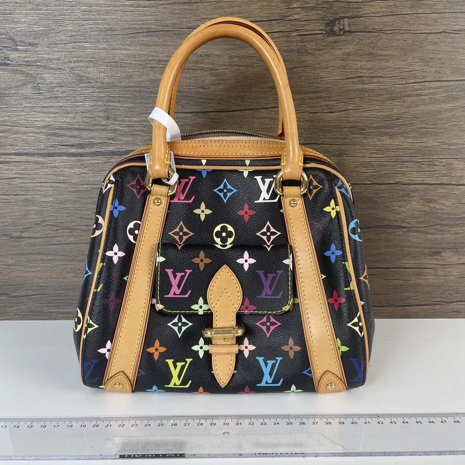 Pre-owned Louis Vuitton Black canvas with Takashi Murakami multicolor monogram Shoulder bags Multicolore Priscilla Handbag (Murakami Collection)+charm rrr