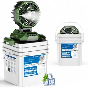 Portable Misting Fan with 30L Bucket, 30000mAh Rechargeable  , 12Hrs Mist Rechargeable Fans, 4  Winds, 4  Mister, 3 Lighting Settings for Outdoor, Camping, Patios (Green)