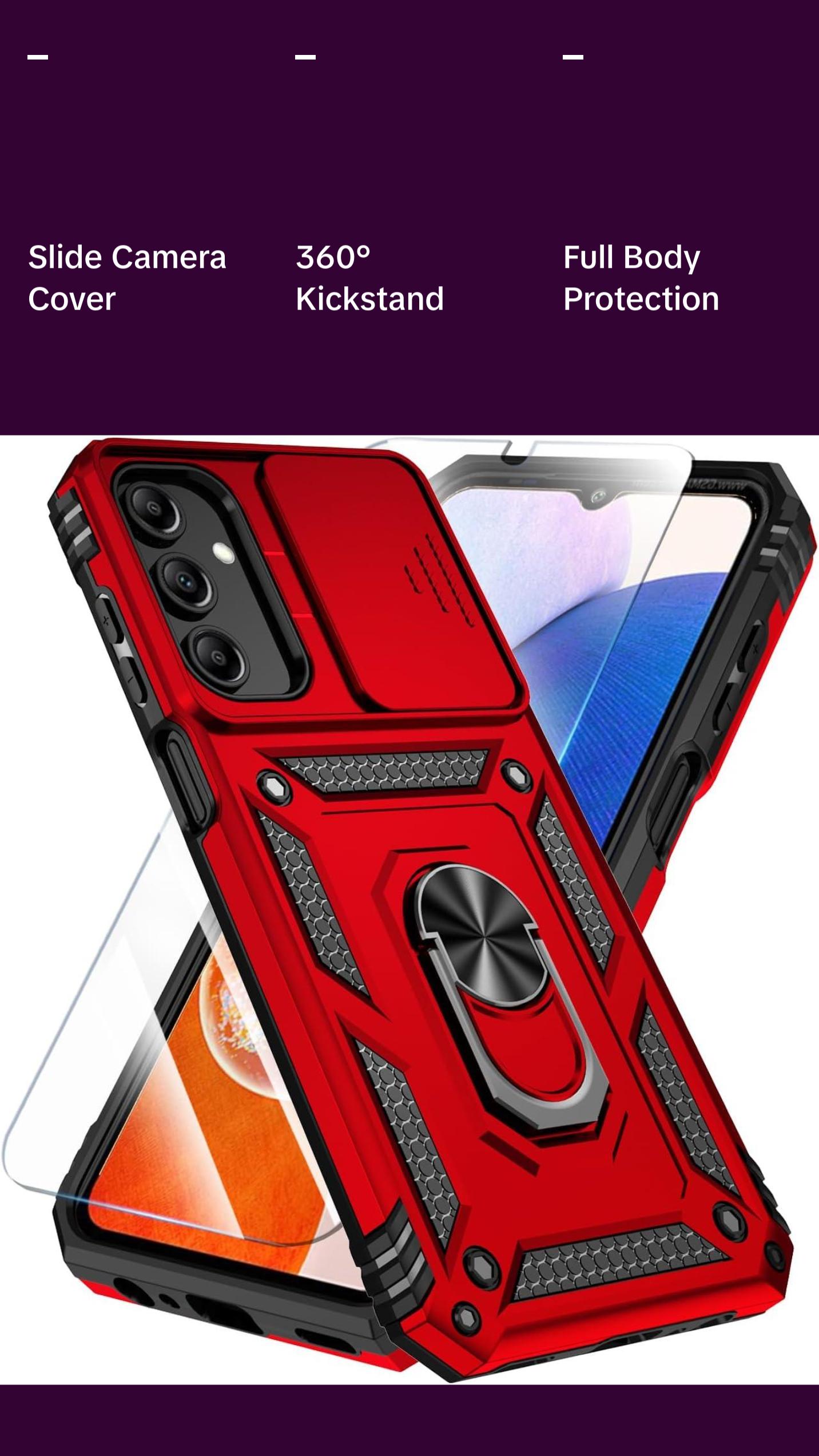 Sunstory Phone Case for Samsung Galaxy A16 5G Case with HD Screen Protector & Slide Camera Cover & Kickstand, [Military-Grade] Phone Case for Samsung A16 Phone (Red) SunStory