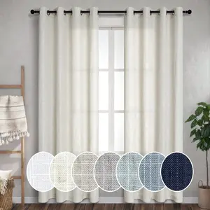 Linen Curtains & Drapes for Living Room 84 Inch Length 2 Panels Set Natural Flax Light Filtering Burlap Farmhouse Textured Neutral Country Rustic Window Semi Sheer Patio Door Curtain for Sliding Glass PITALK TEXTILE