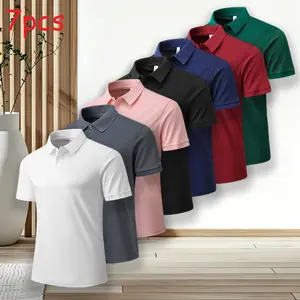 Pack of 7 men’s casual short-sleeve polo shirts, solid color, breathable and cool, suitable for all seasons—an ideal holiday gift choice; slim-fit business-casual polo shirts; polos under $20; polo tees.
