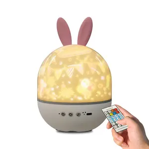Cute Rabbit Star Projector Night Light, Bluetooth-compatible Speaker, 360° Rotating Starry Sky Lamp, Adjustable Tabletop Lamp for Bedroom, Birthday & Christmas Gift