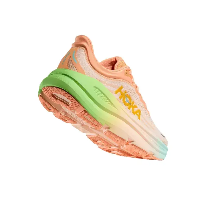 Gradient Peach Orange Green Mesh Knit Athletic Sneakers, Wear Resistant Deep Groove Rubber Sole Lace Up Outdoor Long Distance Jogging Shoes