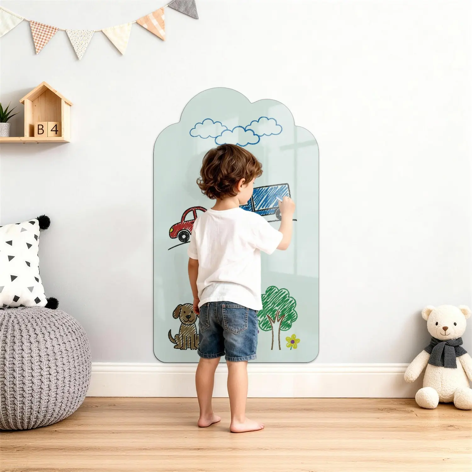 Cloud Arched Border Design Whiteboard Sticker, Self-Adhesive And Removable, Smooth Writing, Complete Accessories, 40x67cm, Suitable For Children'S Rooms And Offices