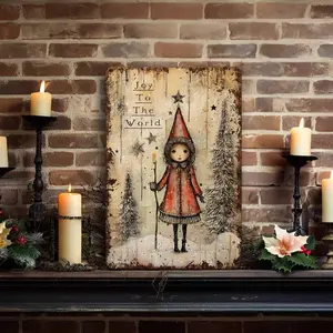 Primitive Rustic Metal Christmas Wall Art Mantle Sign Decoration Farmhouse Cottage Core Decor for Indoor Outdoor Door Porch - Joy To World