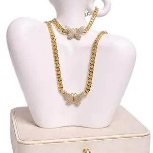 Gold Laminated 14k Double Closure Butterfly Set High-Quality Necklace & Bracelet Jewelry
