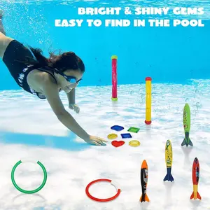 Summer diving stick, torpedo, diving ring, gemstone swimming pool toy, children's underwater training diving toy, sinking and throwing stick, summer swimming training water fun game, Swimming pool set