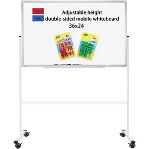 Mobile Whiteboard 36"x24"  Dry Erase Board with Stand - Adjustable Height Double Side Rolling White Boards  Wheels for , Office & School