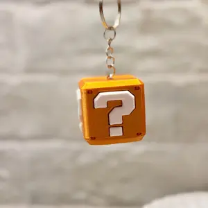 Pixel Prize Cube KEYRING - 3D Printed Super Mario Mystery Block Keychain with Yellow Cube & White Question Marks - Lightweight & Durable - Perfect for Keys Backpacks or Desk Setups