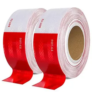 2pcs DOT-C2 Reflective Safety Tape 2 Inch x 30 Feet Waterproof Red/White Conspicuity Tape for Vehicles, Trailers, Boats, Signs