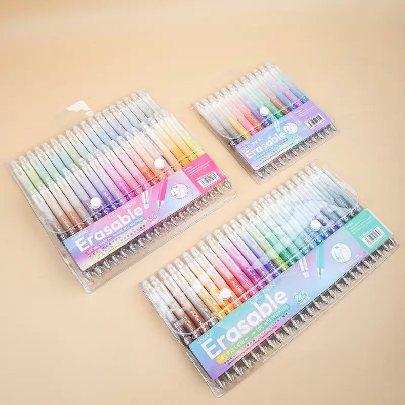 12/24/36 Color Erasable Gel Pen Set, 0.7mm Fine Tip Retractable Click Pens with Eraser Top, Assorted Solid Colors, No Glitter, Erasable Ink, for Drawing, Coloring, Marking, Journaling, Planning, Office & Art Supplies